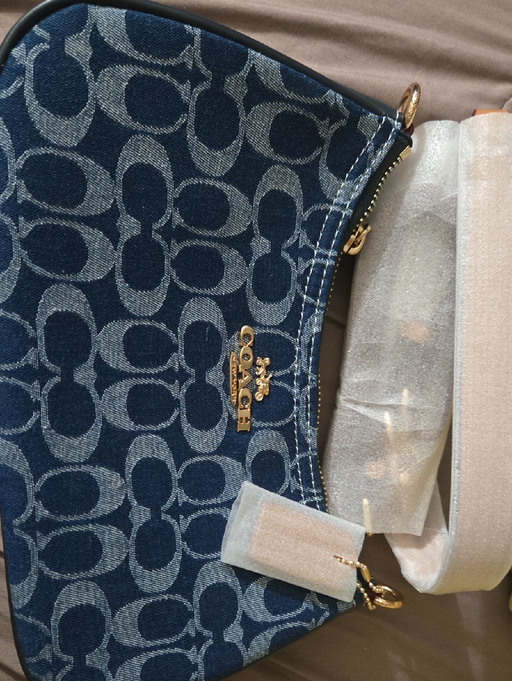 Coach Blue Denim Signature Jacquard Shoulder Bag with Gold Hardware